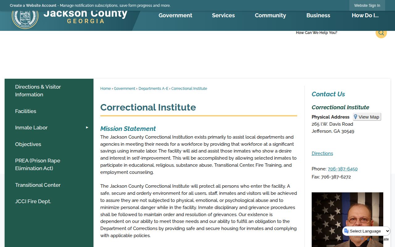 Jackson County Correctional Institution county webpage