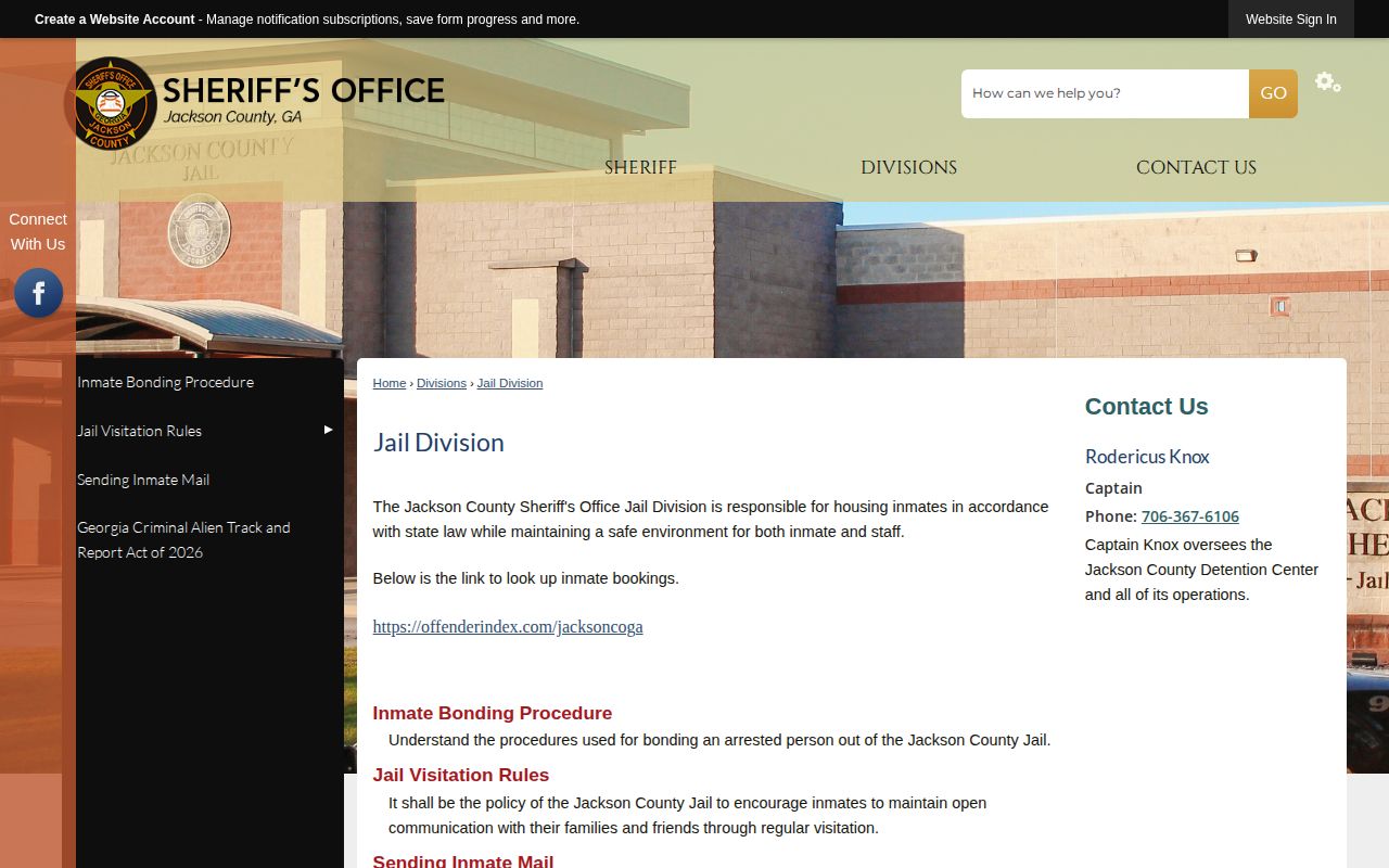 Jackson County Sheriff Jail Division webpage